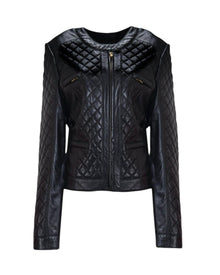 QUILTED LEATHER ZIP-UP JACKET