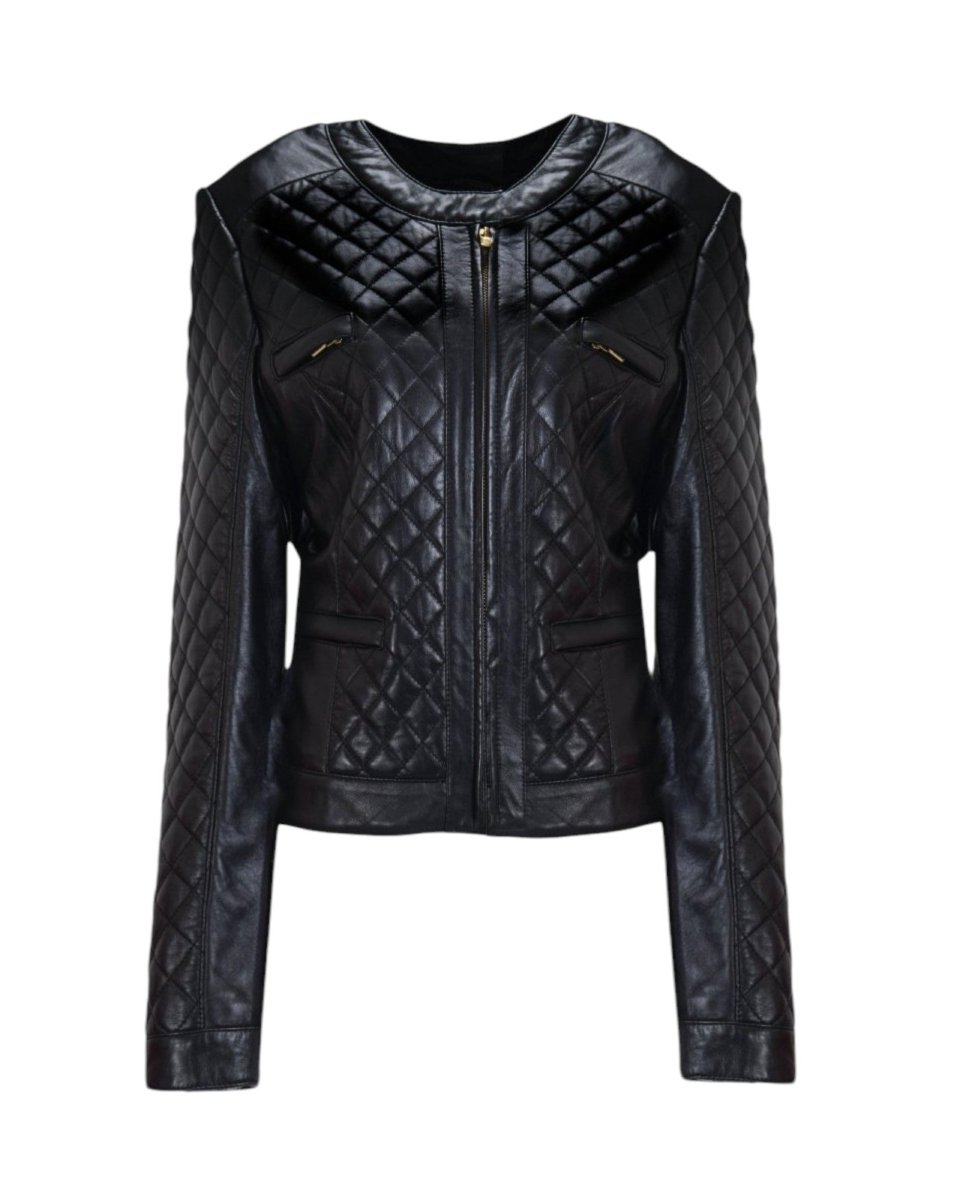 QUILTED LEATHER ZIP-UP JACKET