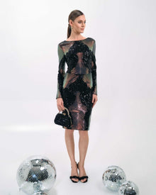RAINBOW SEQUIN DETAIL MIDI DRESS