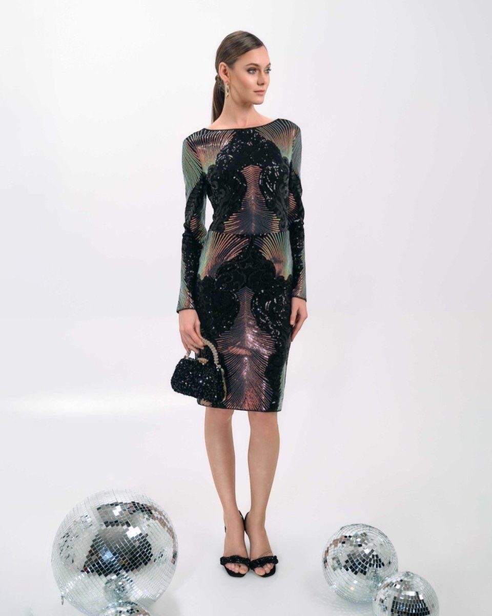 RAINBOW SEQUIN DETAIL MIDI DRESS