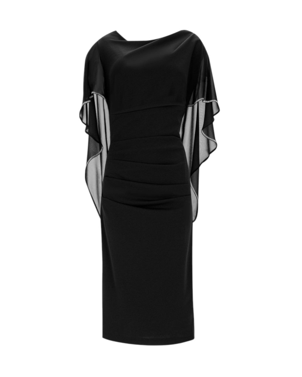 RUCHED CAPE MIDI DRESS