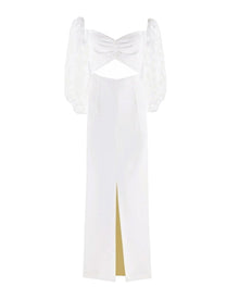 RUCHED CUTOUT PUFF-SLEEVE DRESS