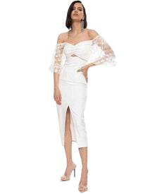 RUCHED CUTOUT PUFF-SLEEVE DRESS
