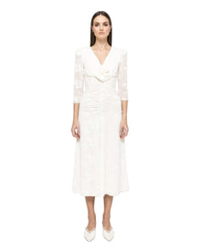 RUCHED LONG-SLEEVE EMBROIDERED DRESS