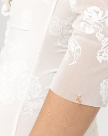 RUCHED LONG-SLEEVE EMBROIDERED DRESS