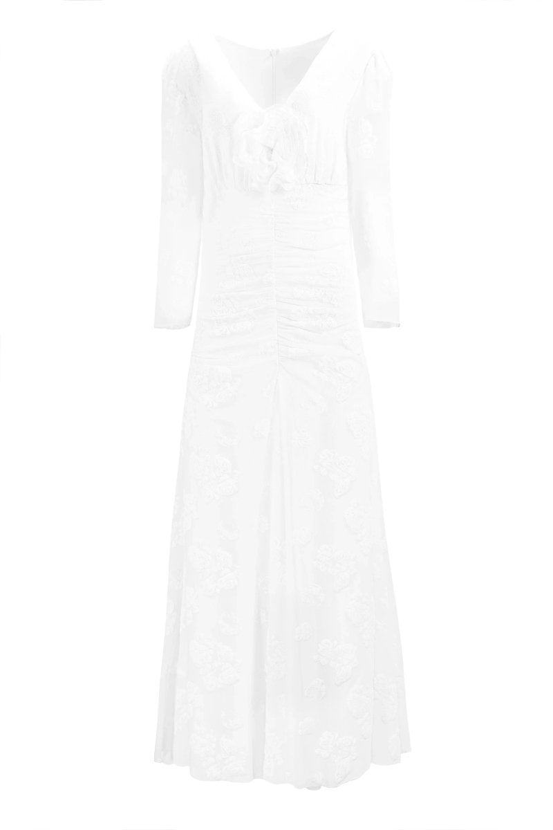 RUCHED LONG - SLEEVE EMBROIDERED DRESS - Nakhle.Ets - Dresses
