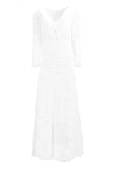 RUCHED LONG-SLEEVE EMBROIDERED DRESS