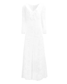 RUCHED LONG-SLEEVE EMBROIDERED DRESS