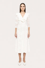 RUCHED LONG - SLEEVE EMBROIDERED DRESS - Nakhle.Ets - Dresses