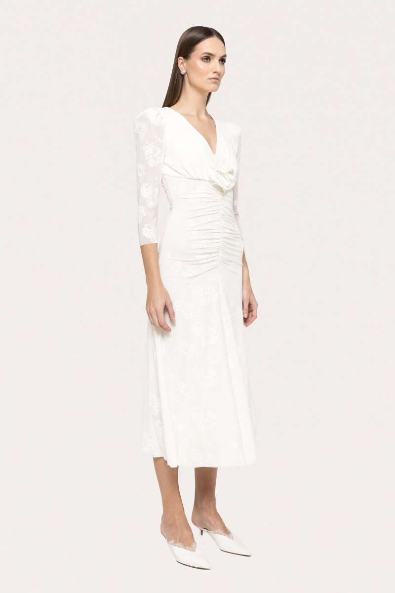RUCHED LONG - SLEEVE EMBROIDERED DRESS - Nakhle.Ets - Dresses