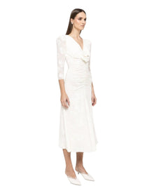 RUCHED LONG-SLEEVE EMBROIDERED DRESS