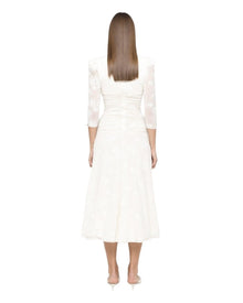 RUCHED LONG-SLEEVE EMBROIDERED DRESS