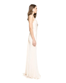RUCHED MAXI DRESS WITH CRYSTAL BOW
