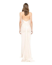 RUCHED MAXI DRESS WITH CRYSTAL BOW