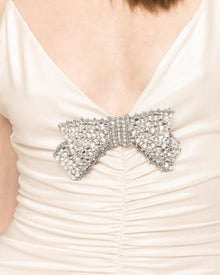 RUCHED MAXI DRESS WITH CRYSTAL BOW