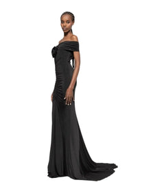 RUCHED OFF-SHOULDER EVENING GOWN