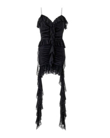 RUCHED RUFFLE MINI DRESS