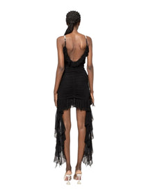 RUCHED RUFFLE MINI DRESS