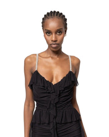 RUCHED RUFFLE MINI DRESS