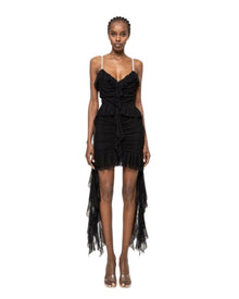 RUCHED RUFFLE MINI DRESS