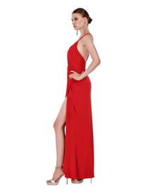 RUCHED SLIT SPAGHETTI DRESS