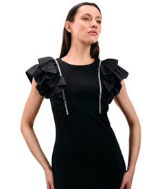 RUFFLE-SHOULDER EMBELLISHED DRESS