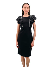 RUFFLE-SHOULDER EMBELLISHED DRESS