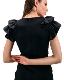 RUFFLE-SHOULDER EMBELLISHED DRESS