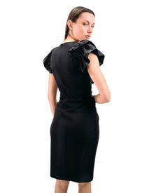 RUFFLE-SHOULDER EMBELLISHED DRESS