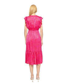 RUFFLE WRAP PRINTED MIDI DRESS