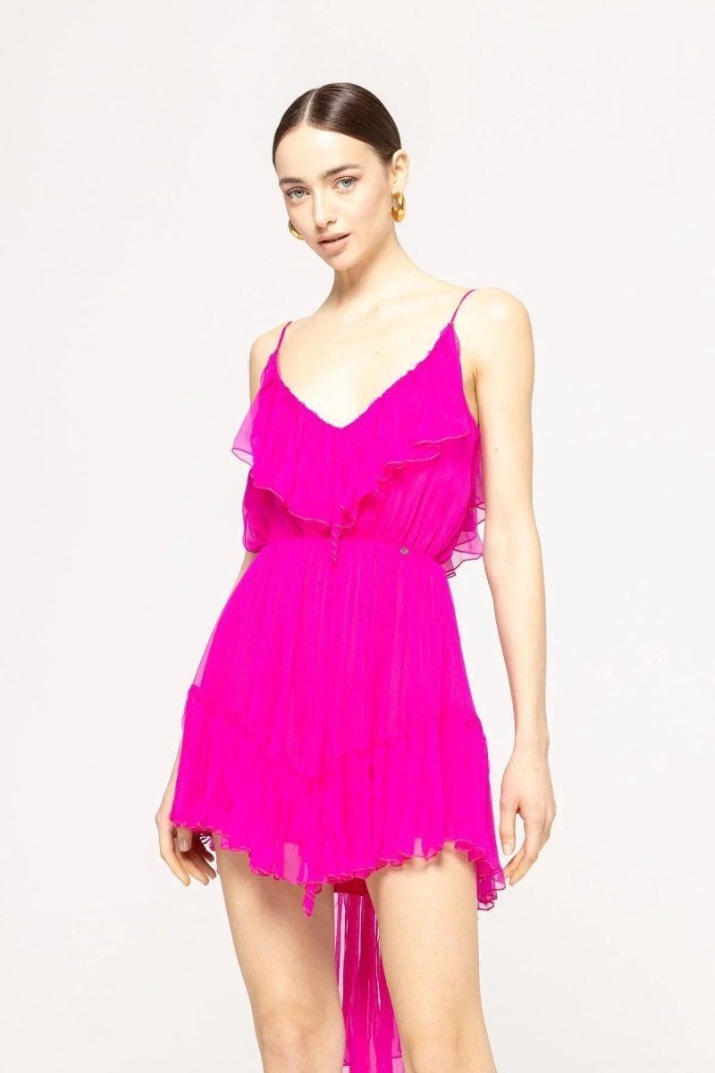RUFFLED ASYMMETRIC CHIFFON DRESS - Nakhle.Ets - Dresses