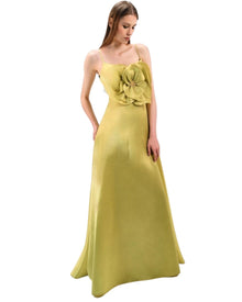 SATIN FLORAL DETAIL DRESS