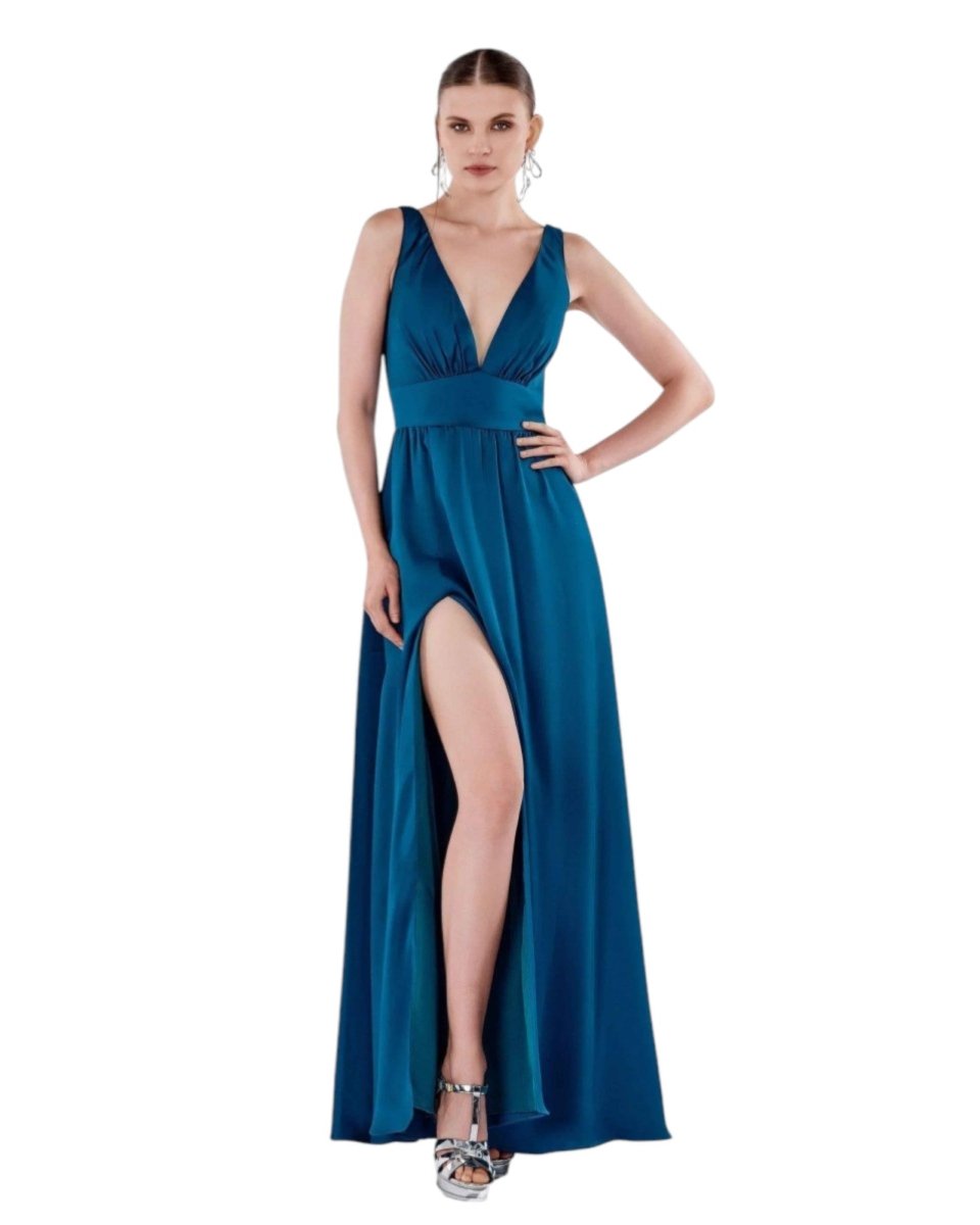 SATIN PLUNGE EMPIRE WAIST GOWN