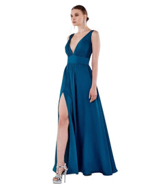 SATIN PLUNGE EMPIRE WAIST GOWN