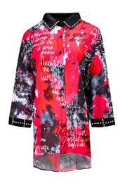 SCRIPT PRINT STUDDED COLLAR SHIRT - Nakhle.Ets - Blouse