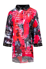 SCRIPT PRINT STUDDED COLLAR SHIRT