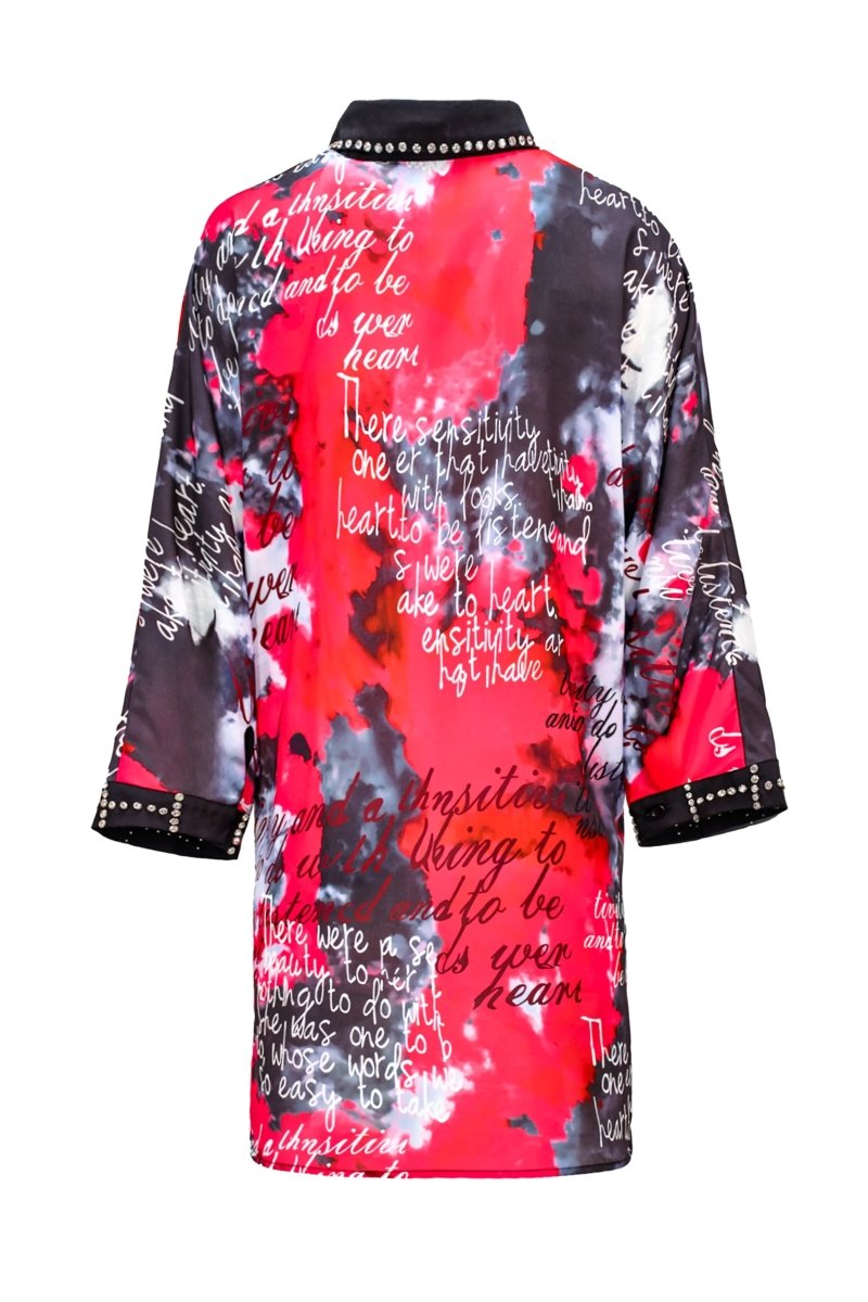 SCRIPT PRINT STUDDED COLLAR SHIRT - Nakhle.Ets - Blouse