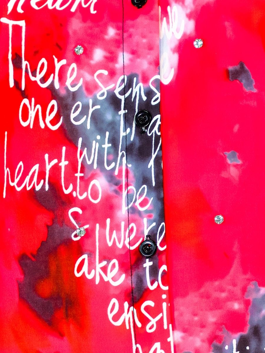 SCRIPT PRINT STUDDED COLLAR SHIRT - Nakhle.Ets - Blouse