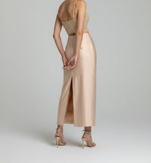 SEQUIN BUSTIER SATIN MAXI SKIRT SET