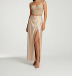 SEQUIN BUSTIER SATIN MAXI SKIRT SET