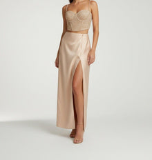 SEQUIN BUSTIER SATIN MAXI SKIRT SET