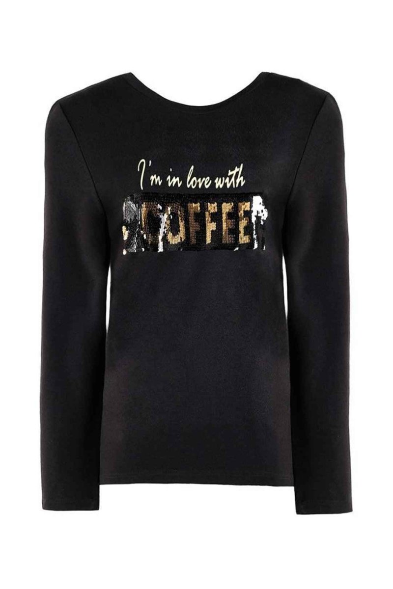 SEQUIN COFFEE PRINT BLOUSE - Nakhle.Ets - Blouse