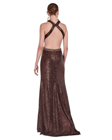 SEQUIN CUTOUT HIGH-NECK GOWN