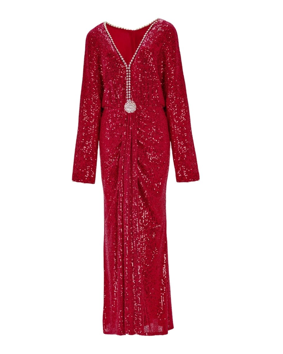 SEQUIN DRAPED LONG GOWN - Nakhle.Ets - Dresses
