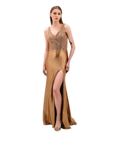 SEQUIN EMBELLISHED SATIN GOWN