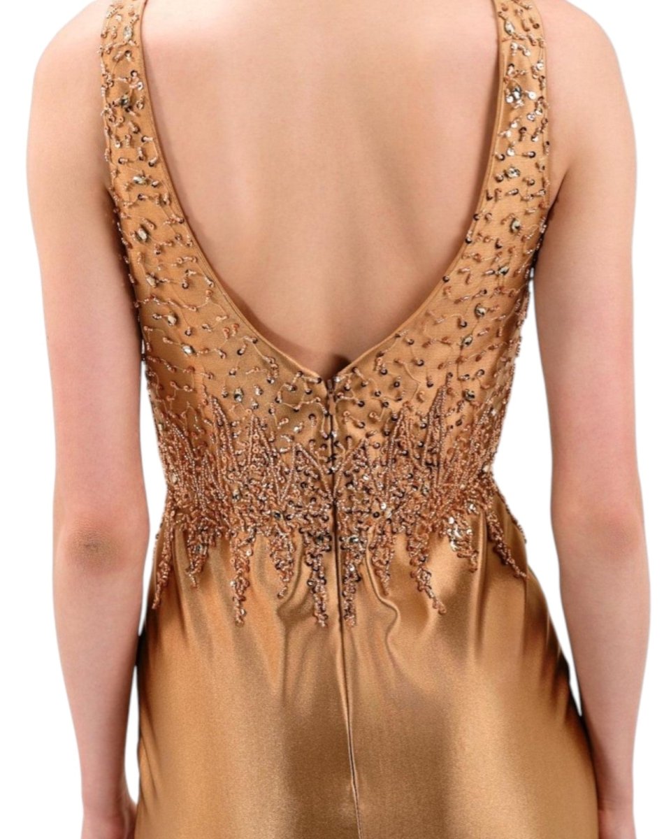 SEQUIN EMBELLISHED SATIN GOWN - Nakhle.Ets - Dresses