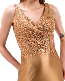 SEQUIN EMBELLISHED SATIN GOWN