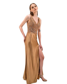 SEQUIN EMBELLISHED SATIN GOWN
