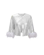 SEQUIN FEATHER CUFF JACKET