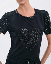 SEQUIN HEART DETAIL TOP - Nakhle.Ets - Tops & T-shirts